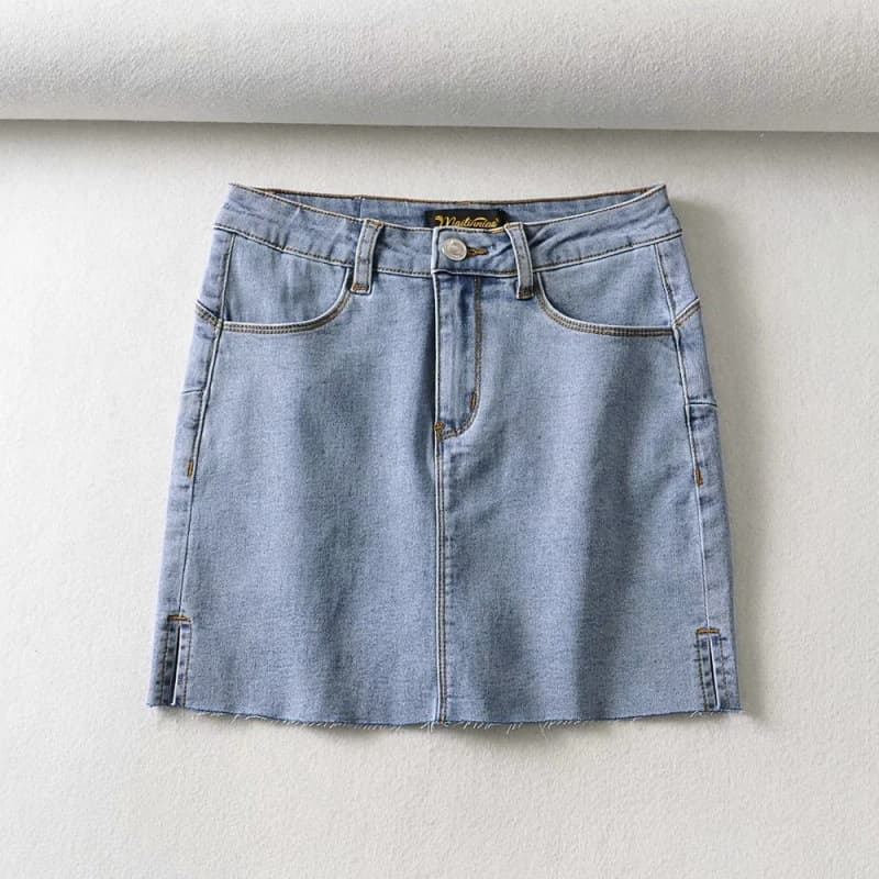 タイトスカート デニムフリンジ裾タイトミニスカート