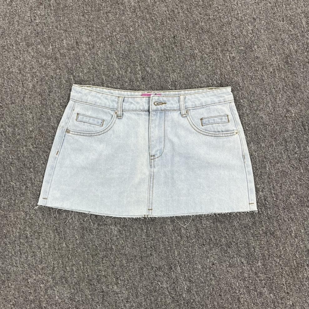 タイトスカート 切りっぱなしフリンジデニムタイトミニスカート