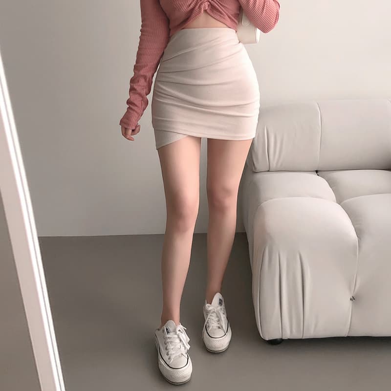タイトスカート 横段ギャザー入りハイウエストタイトスカート