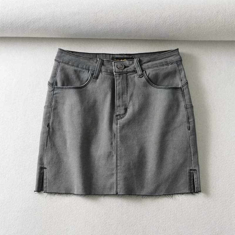 タイトスカート デニムフリンジ裾タイトミニスカート