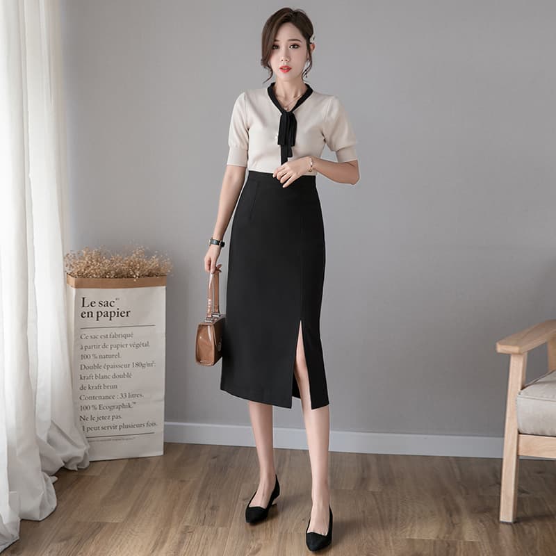 タイトスカート フロントスリット入りひざ丈タイトスカート