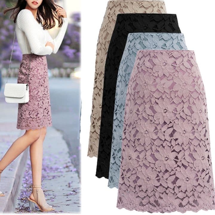 タイトスカート 花柄総レース透かし編みペンシルスカート