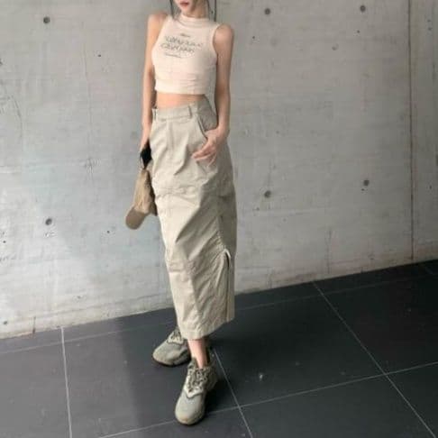 ハイウエストロングタイトスカート サイドスリット入り