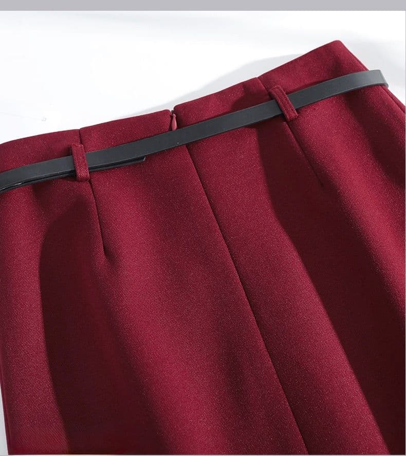 タイトスカート 上品なベルト付きスリット入りタイトスカート