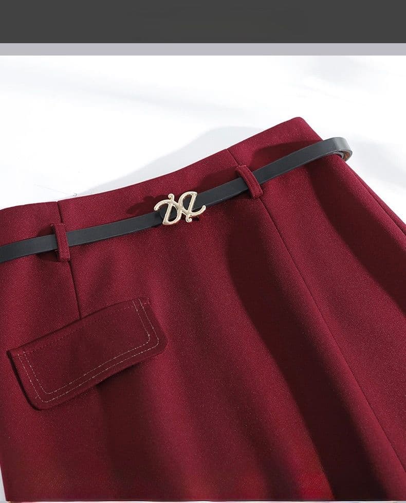 タイトスカート 上品なベルト付きスリット入りタイトスカート