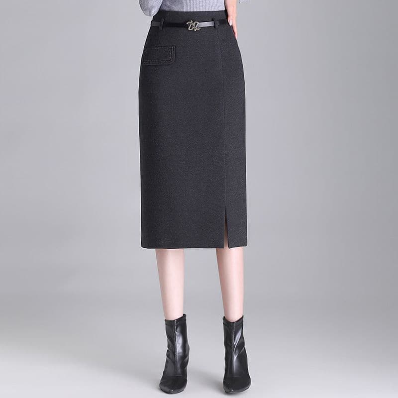 タイトスカート 上品なベルト付きスリット入りタイトスカート