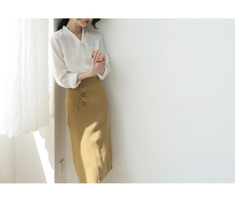 タイトスカート サイドボタンデザインハイウエストタイトスカート
