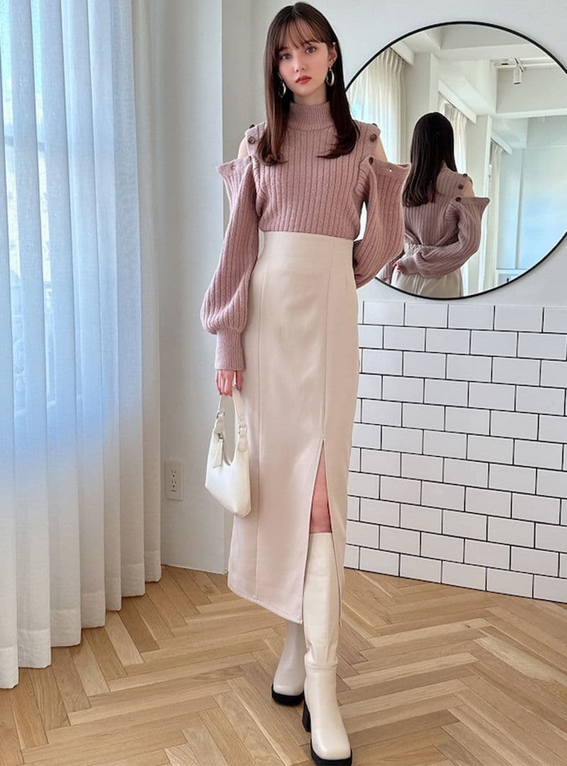 タイトスカート フロントスリット入りハイウエストタイトロングスカート