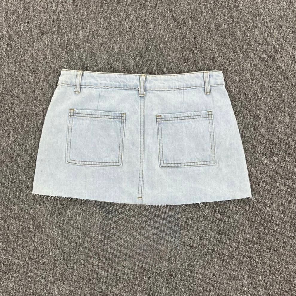 タイトスカート 切りっぱなしフリンジデニムタイトミニスカート