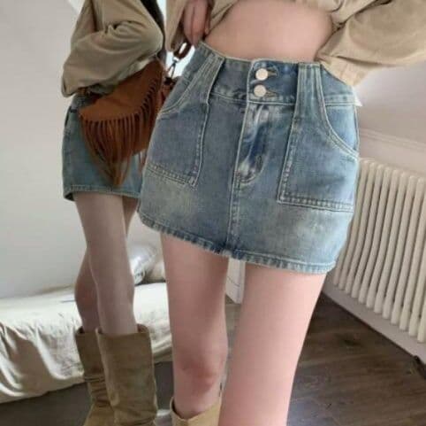 デニムミニスカート ハイウエスト台形タイトスカート