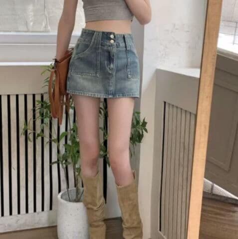 デニムミニスカート ハイウエスト台形タイトスカート