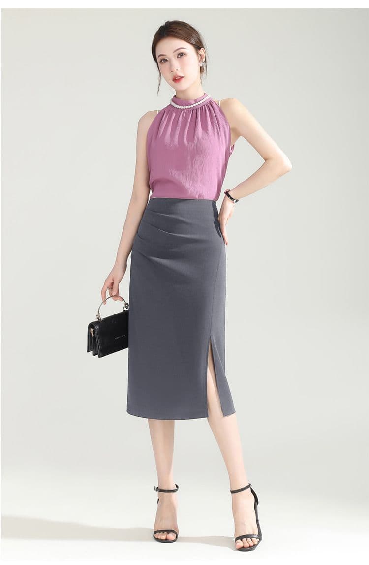 タイトスカート サイドスリット入りひざ丈タイトスカート