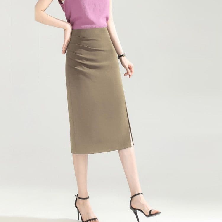 タイトスカート サイドスリット入りひざ丈タイトスカート