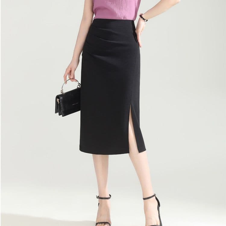 タイトスカート サイドスリット入りひざ丈タイトスカート