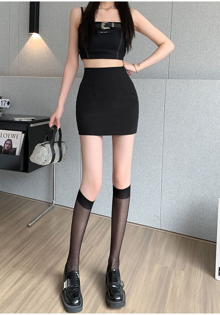 タイトスカート ハイウエストシンプルタイトミニスカート