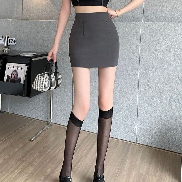 タイトスカート ハイウエストシンプルタイトミニスカート