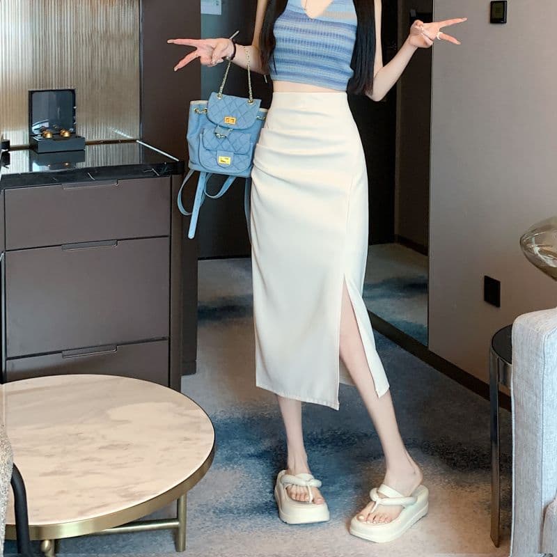 タイトスカート サイドスリット入りハイウエストタイトスカート