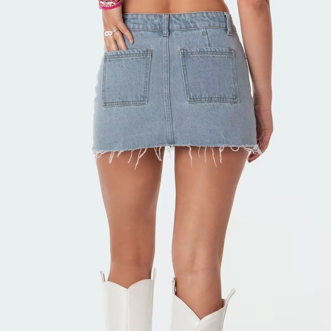 タイトスカート 裾切りっぱなしデニムタイトミニスカート