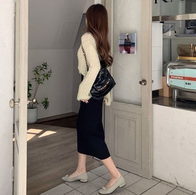 タイトスカート 編み地素材のハイウエストロングタイトスカート