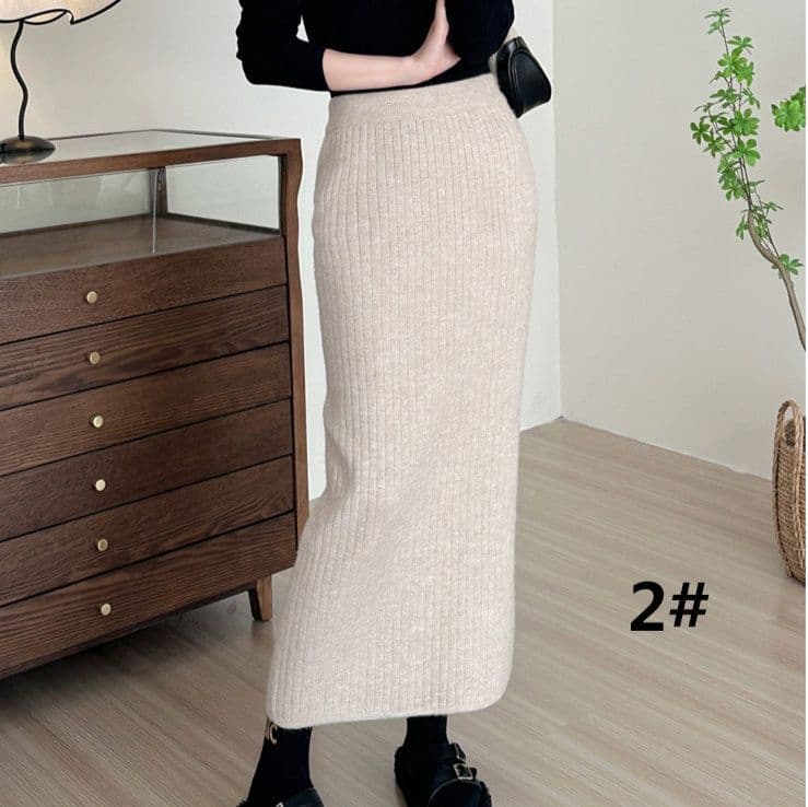 リブニットロングタイトスカート美脚きれいめボトムス
