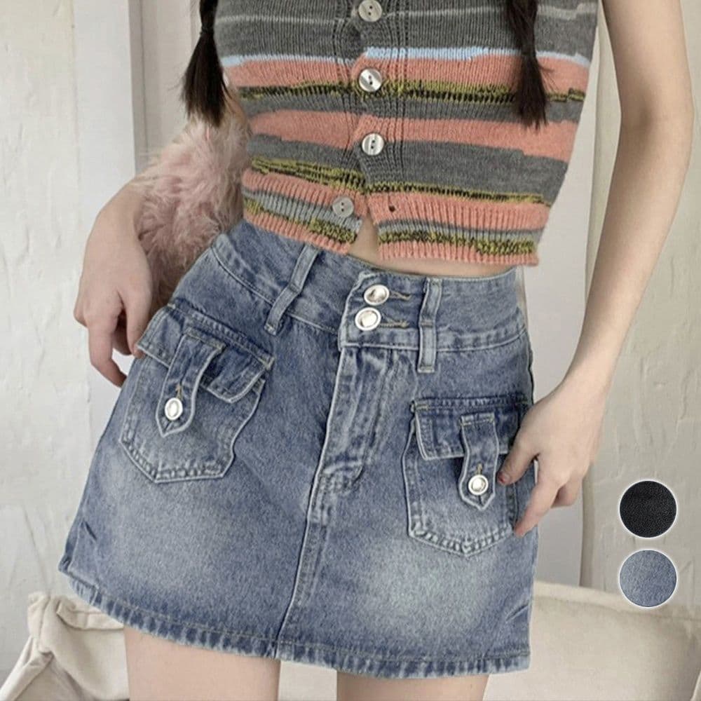 タイトスカート ハイウエストミニデニムスカート カーゴポケット付
