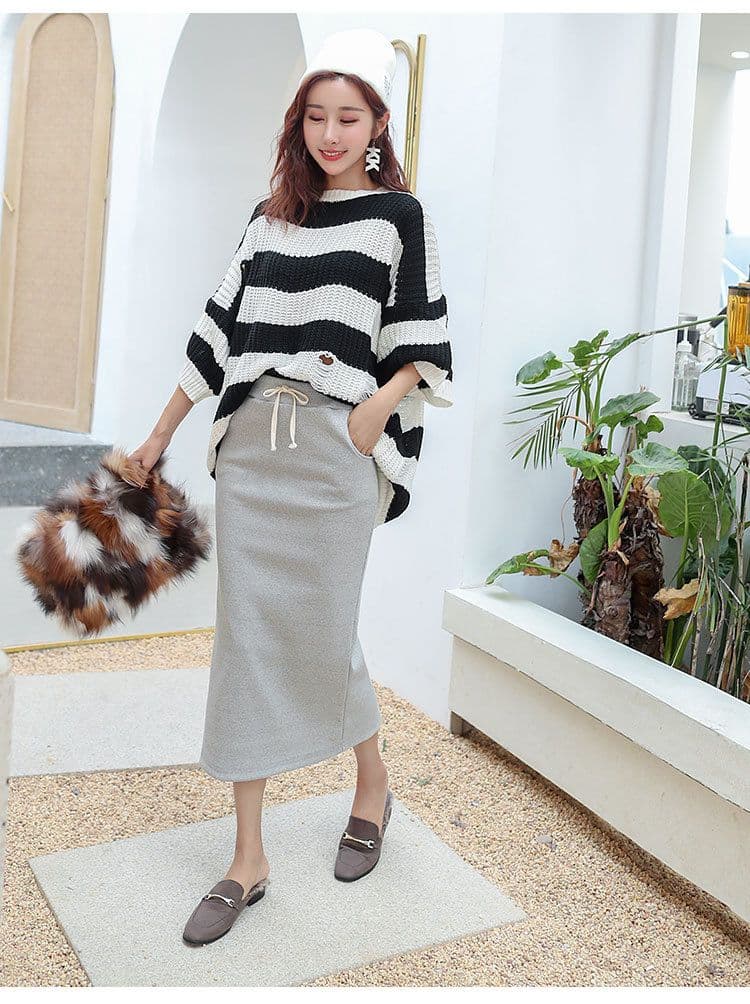 ロング丈リブニットタイトスカート