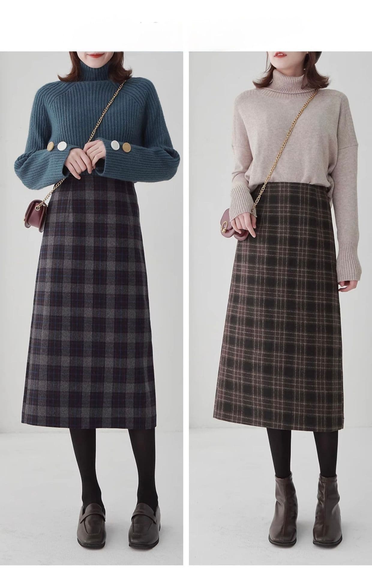 タイトスカート 上品チェック柄ウール混タイトスカート