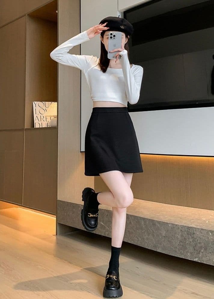 タイトスカート 大人可愛いハイウエスト台形ミニスカート