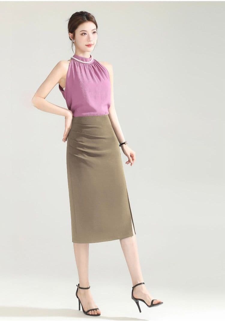 タイトスカート サイドスリット入りひざ丈タイトスカート