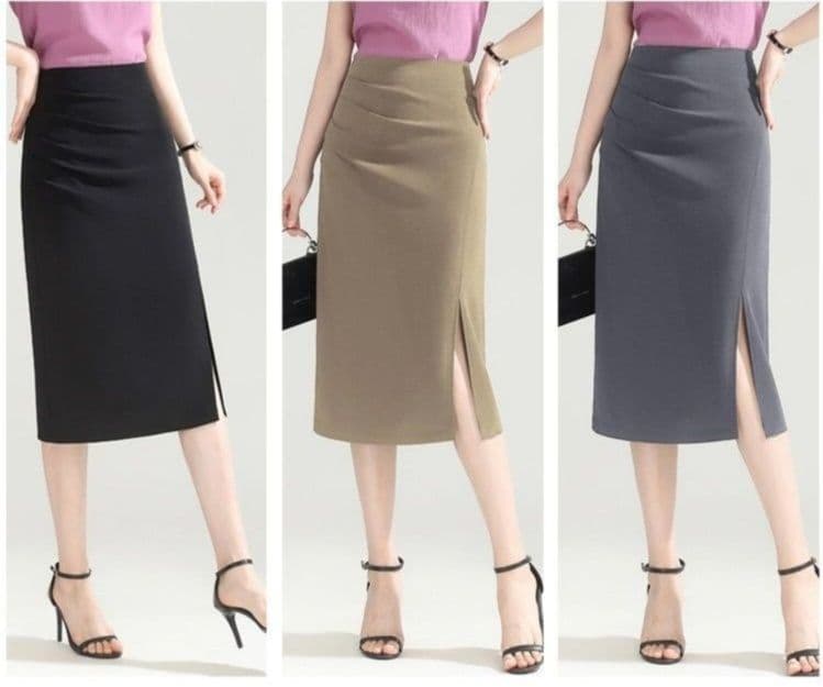 タイトスカート サイドスリット入りひざ丈タイトスカート