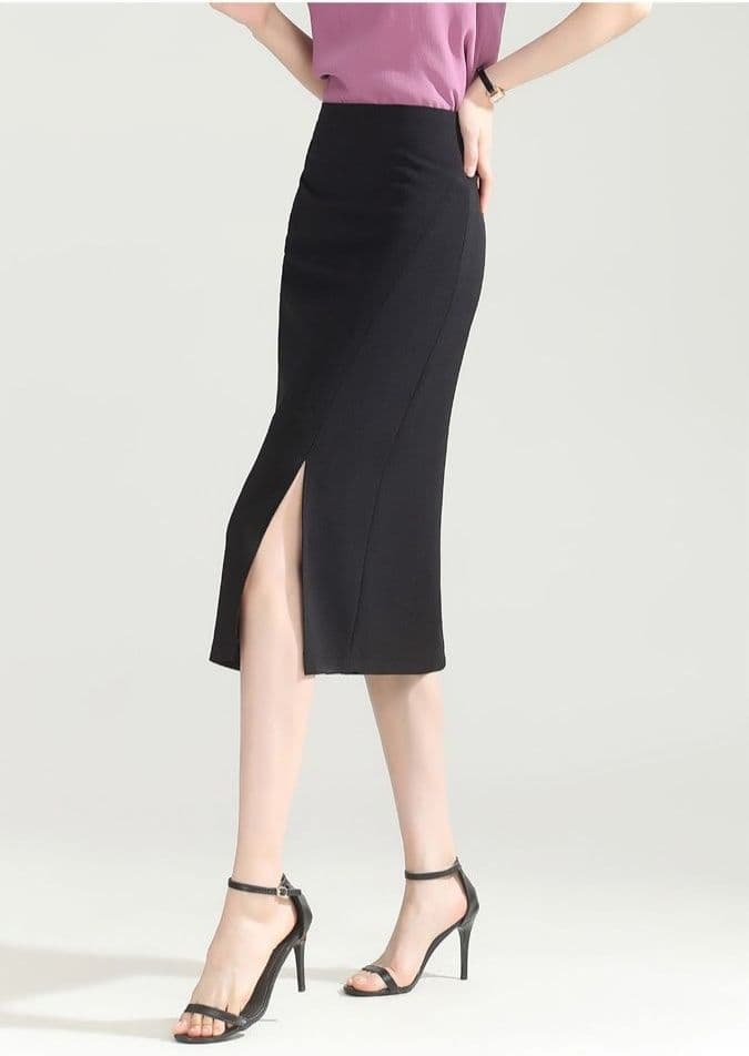 タイトスカート サイドスリット入りひざ丈タイトスカート