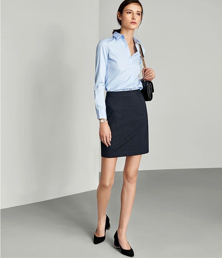 タイトスカート 縦縞柄きちんと見えオフィスミニタイトスカート