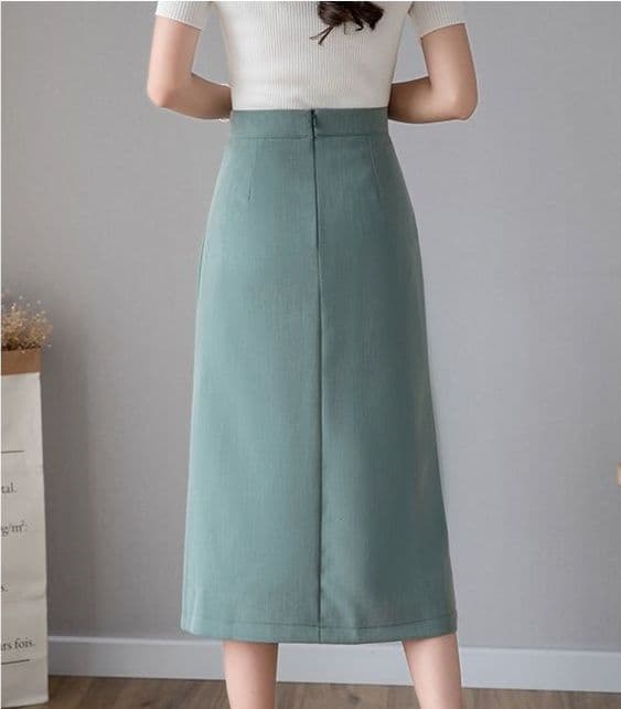 タイトスカート フロントスリット入りひざ丈タイトスカート