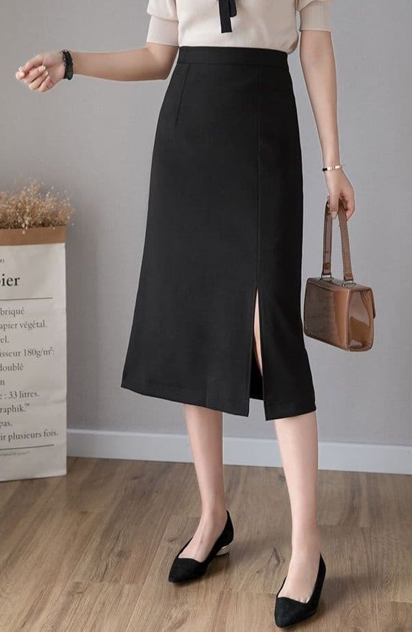タイトスカート フロントスリット入りひざ丈タイトスカート