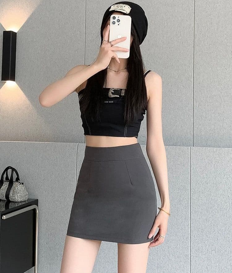 タイトスカート ハイウエストシンプルタイトミニスカート