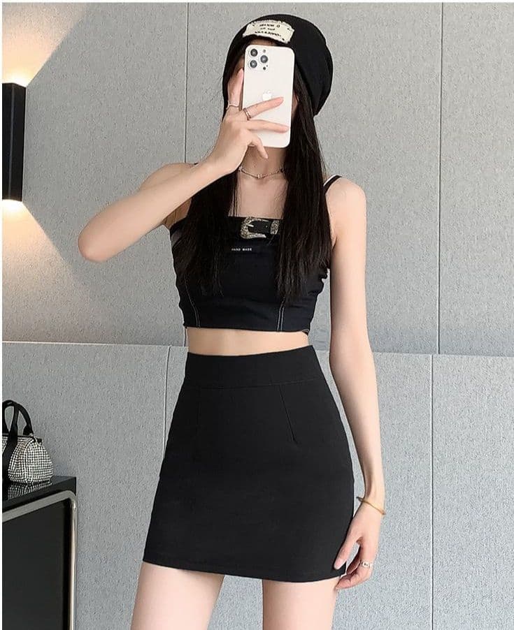 タイトスカート ハイウエストシンプルタイトミニスカート