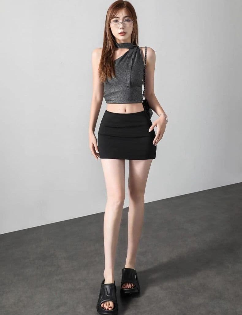 タイトスカート スタイルアップドレープ付きインナーパンツ一体型ミニスカート