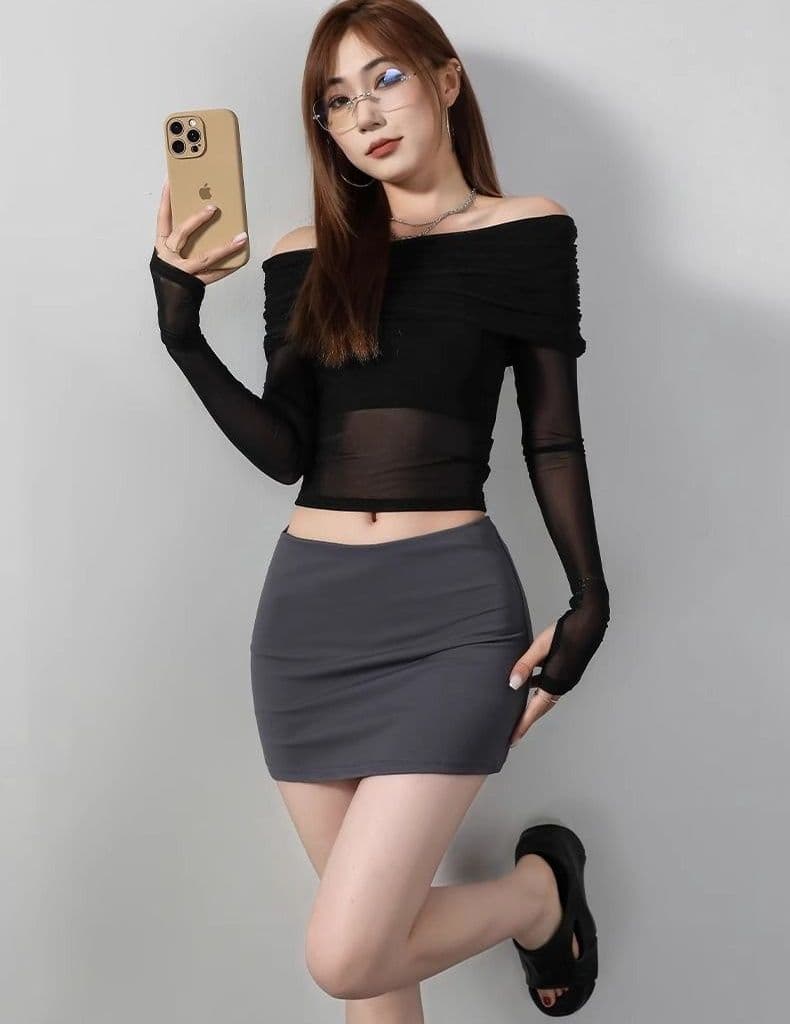 タイトスカート スタイルアップドレープ付きインナーパンツ一体型ミニスカート