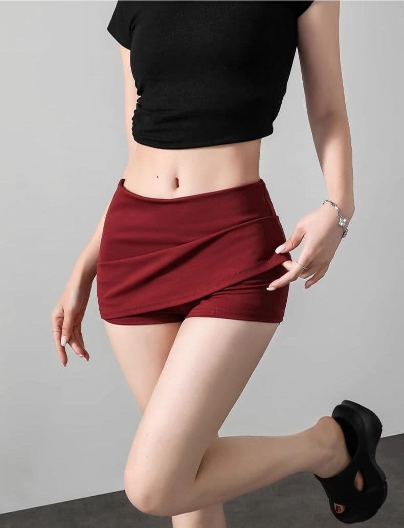 タイトスカート スタイルアップドレープ付きインナーパンツ一体型ミニスカート