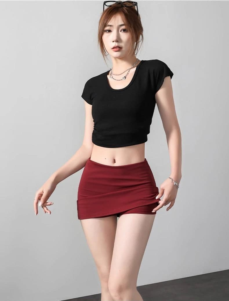 タイトスカート スタイルアップドレープ付きインナーパンツ一体型ミニスカート