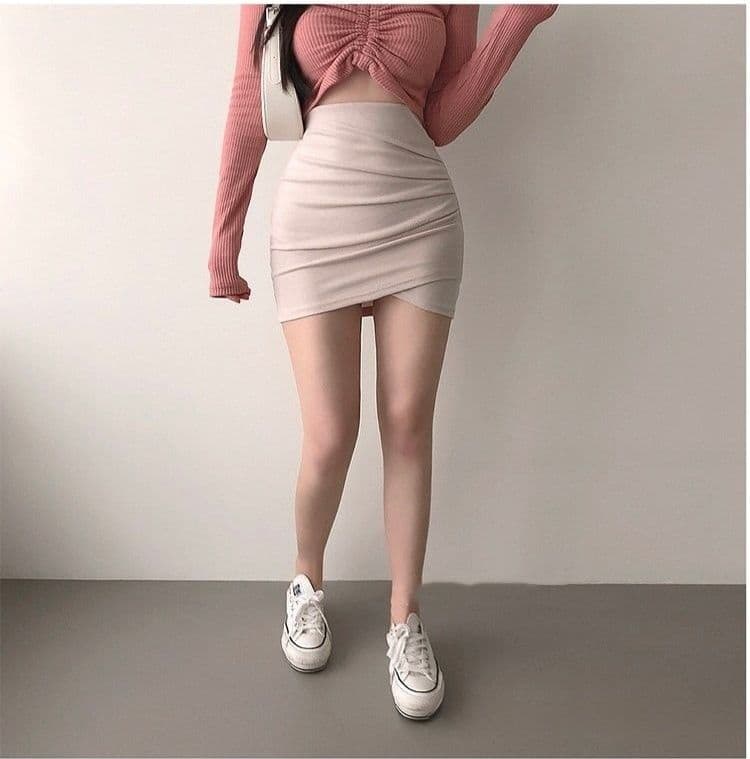 タイトスカート 横段ギャザー入りハイウエストタイトスカート