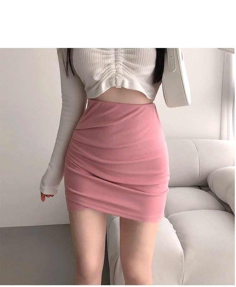 タイトスカート 横段ギャザー入りハイウエストタイトスカート