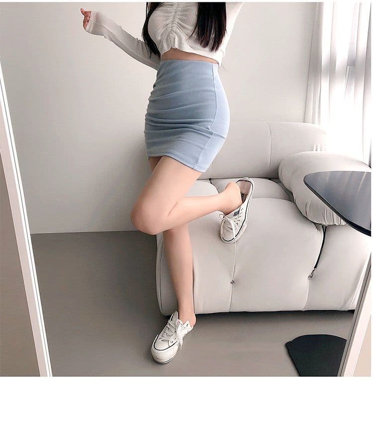 タイトスカート 横段ギャザー入りハイウエストタイトスカート