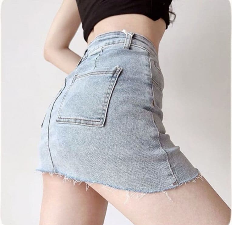 タイトスカート 切りっぱなしフリンジデニムタイトミニスカート