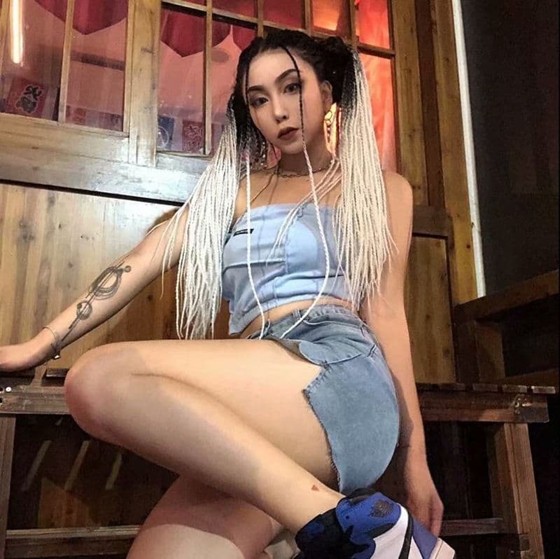 タイトスカート デニムフリンジ裾タイトミニスカート