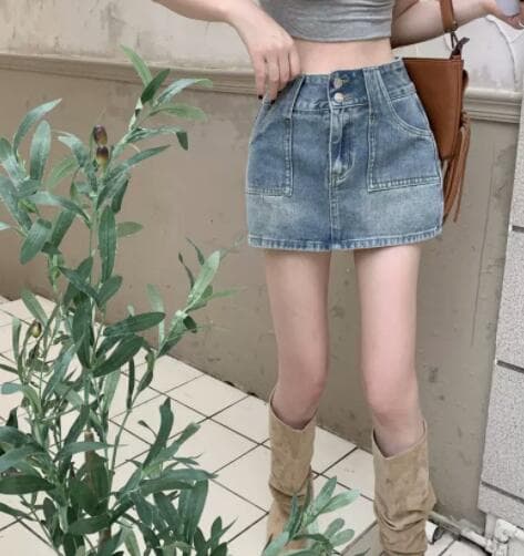 デニムミニスカート ハイウエスト台形タイトスカート
