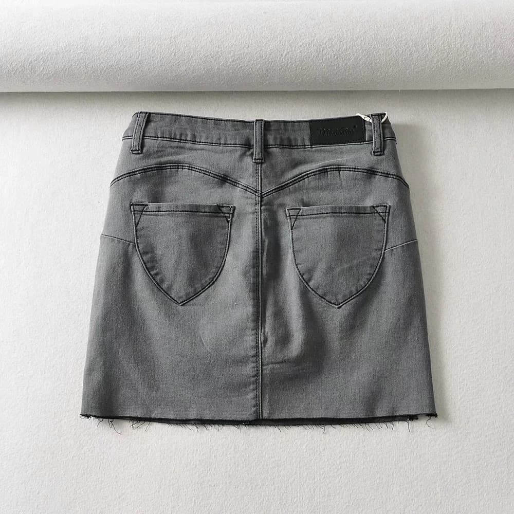 タイトスカート デニムフリンジ裾タイトミニスカート