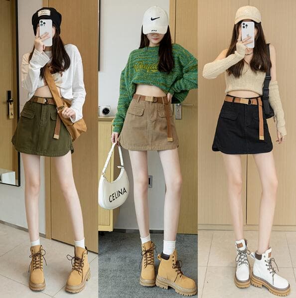 ハイウエストベルト付きミニタイトスカート