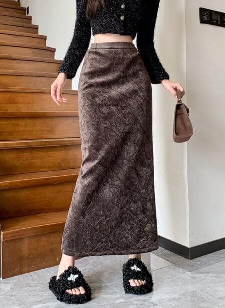ハイウェストマキシタイトスカート ロング丈スリット入り