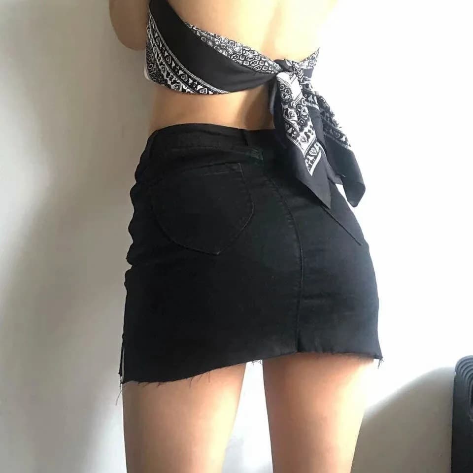 タイトスカート デニムフリンジ裾タイトミニスカート